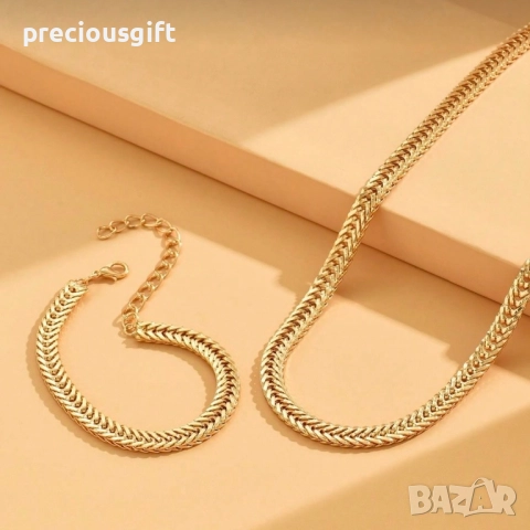 Комплект бижута от неръждаема стомана - синджир и гривна, снимка 4 - Бижутерийни комплекти - 52913357