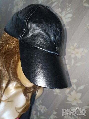 Нова черна кожена шапка с козирка и регулация , снимка 6 - Шапки - 36820522