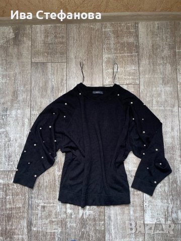 Черна блуза лек тънък пуловер овърсайз  широк прилеп перли  Zara , снимка 6 - Блузи с дълъг ръкав и пуловери - 38733890