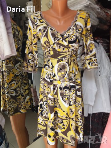 Рокля без закопчаване в жълти цветове, снимка 1