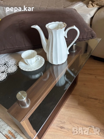 Каничка и чаша за кафе с чинийка от костен порцелан