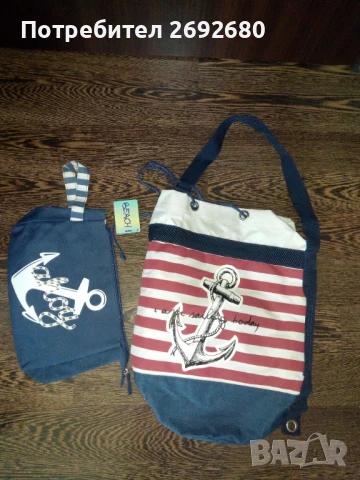 Нов с етикет комплект чанта и портфейл/щампа на котва, снимка 4 - Чанти - 51224400