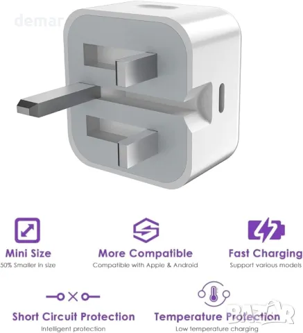 Бързо зарядно устройство за iPhone, 20 W USB C щепсел с кабел 1M, снимка 2 - Друга електроника - 49256031