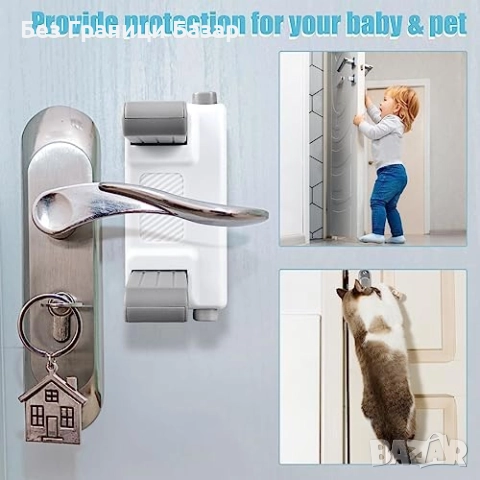 Нови Детски заключалки за дръжки на врати 2 броя, без пробиване, 3M лепенка, снимка 3 - Други стоки за дома - 52582697