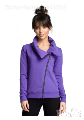 Суичър с асиметричен цип в лилав цвят B071 BE, снимка 4 - Суичъри - 47751774