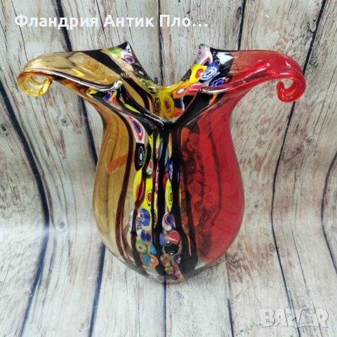 Стъклена ваза Millefiori, снимка 3 - Вази - 43314273