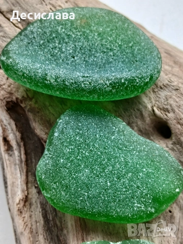 Рядко голямо зелено морско стъкло – колекционерски комплект (3 бр.), снимка 2 - Антикварни и старинни предмети - 53507656