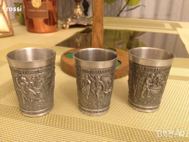 Нов! Старинен немски комплект за ракия калай дърво, чаши чаша, снимка 4 - Сервизи - 43064466