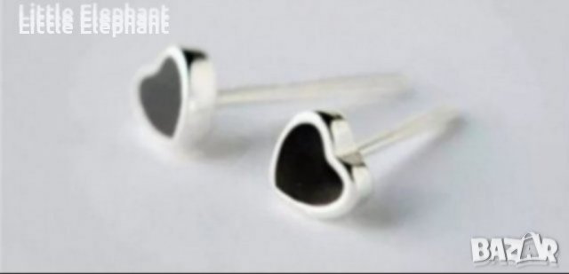 Дизайнерски модел сребърни обеци сърца,tiny black/нови, снимка 1 - Колиета, медальони, синджири - 44049734