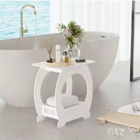 Помощна маса, масичка на две нива, Бяла, 40см, снимка 3 - Маси - 41381436