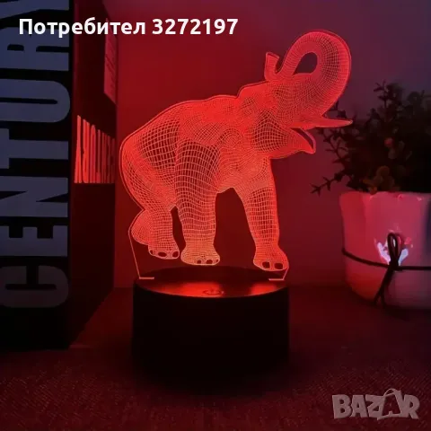 Холограмна 3D LED лампа Слон,RGB Седемцветен Интелигентен Контрол,USB, снимка 3 - Настолни лампи - 49509607