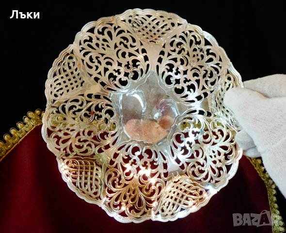 Посребрена фруктиера,разкошен ажур 22 см.,барок. , снимка 7 - Антикварни и старинни предмети - 33339545