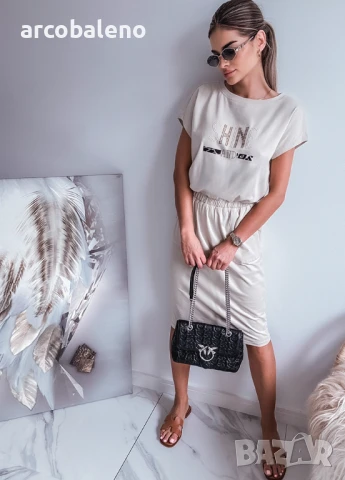 Дамска памучна рокля, украсена с пайети, снимка 6 - Рокли - 50609630