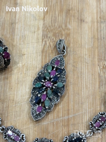 Невероятен дамски сребърен комплект с естествени камъни Арт деко