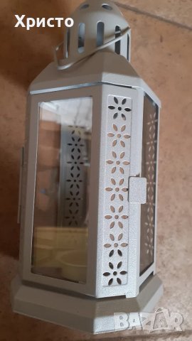 фенер метален ретро антикварен, за свещ кандило или други метал светло сив