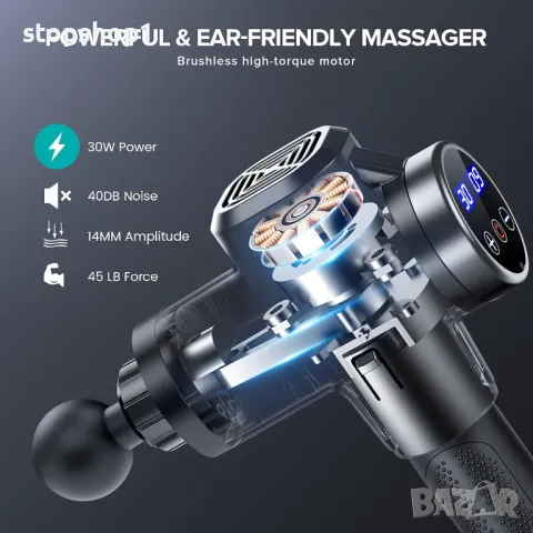 Пистолет за масаж, пистолет за масаж ANSGEC, мощен електрически пистолет за дълбоки тъкани с 30 скор, снимка 2 - Масажори - 48717795