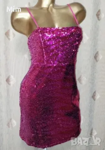 М ZARA Червена рокля с пайети , снимка 4 - Рокли - 48061060