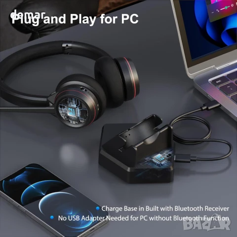 Beebang Bluetooth слушалки с микрофон, безжични с бутон за изключване, снимка 5 - Bluetooth слушалки - 51168847