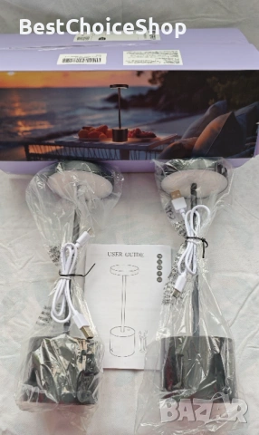 комплект от 2 Безжични ТЪЧ, LED настолни лампи презареждащи 3 цветови режима – Черна , снимка 2 - Настолни лампи - 53359914