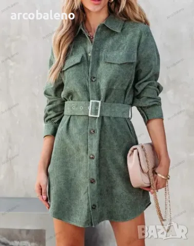 Ежедневна дамска едноцветна рипсена рокля с колан, 3цвята  , снимка 14 - Рокли - 39437376