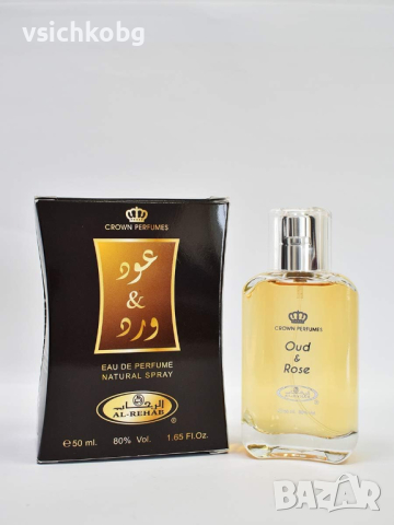 Дълготраен арабски парфюм OUD & ROSE на Al Rehab 50 ml Кадифена роза,  бял мускус , кехлибар,пачули , снимка 2 - Унисекс парфюми - 44874069