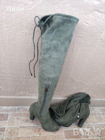 Дамски зелени велурени ботуши , снимка 8 - Дамски ботуши - 34590353