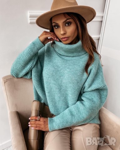 Дамски къс пуловер с яка 5 цвята, снимка 4 - Блузи с дълъг ръкав и пуловери - 43156137