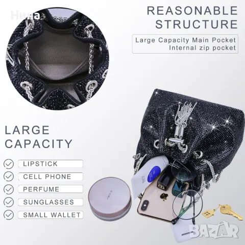 Мека блестяща чанта All Around Diamante, снимка 10 - Чанти - 49832939