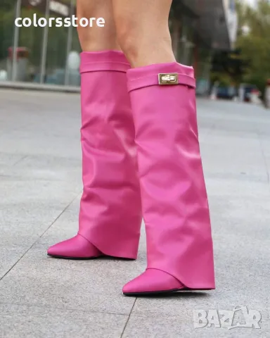 Ботуши на платформа - циклама кожа - K-40