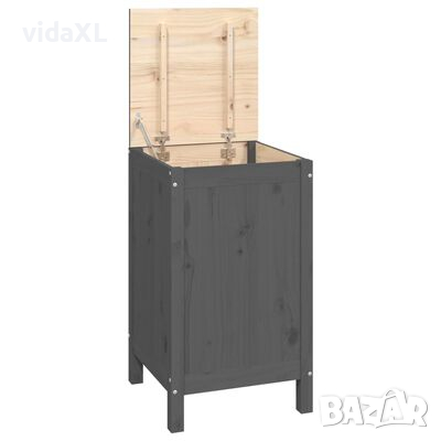 vidaXL Кутия за пране, сива, 44x44x76 см, борово дърво масив(SKU:823576