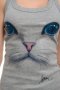 Нов дамски сив потник с 3D трансферен печат Котка със сини очи, Х-гръб, снимка 2