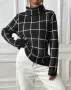 Дамски контрастен кариран пуловер с висока яка, 4цвята , снимка 10