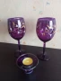 Комплект ръчно рисувани чаши за вино 2 бр.+ свещник, снимка 6