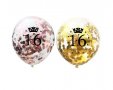 Голям прозрачен балон 16 години Happy Birthday със златни конфети за рожден ден