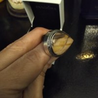 Посребрен пръстен с голям ахат, снимка 2 - Пръстени - 37943212
