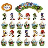 Соник Sonic 12 бр топери и кошнички украса декорация за мъфини кексчета торта парти, снимка 1 - Други - 30054896