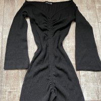Нова елегантна ежедневна акрил  черна еластична фабрично плетиво плетка  рокля рипс , снимка 10 - Рокли - 43401169