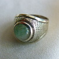 Стар сребърен пръстен с нефрит, снимка 5 - Пръстени - 43031736