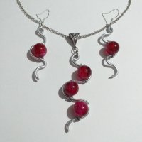 Разкошен комплект бижута в рубинено червено с орнаменти в цвят Сребро, снимка 5 - Бижутерийни комплекти - 35638749