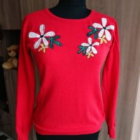 Червен пуловер на цветя, снимка 5 - Блузи с дълъг ръкав и пуловери - 38732761