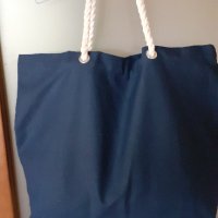 чанта за плаж плътна и качествена, 100% тъмно син супер плътен памук, снимка 1 - Чанти - 33111574