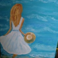 Момичето и морето,акварел, Яна Христова, снимка 1 - Картини - 35452485