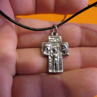 Сребърно кръстче - Мария Исус и Йосиф и надписи молете се за Нас и на г, снимка 3 - Колиета, медальони, синджири - 37536789