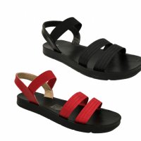 Дамски сандали на равна подметка в черно и червено, снимка 1 - Сандали - 37256055