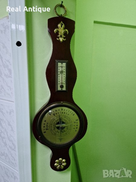 Чудесен много красив антикварен белгийски барометър с термометър , снимка 1