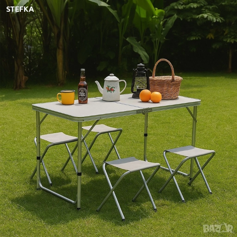 Сгъваема маса +4 стола, снимка 1