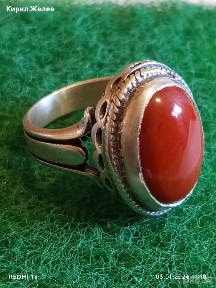 Ориенталски стил сребърен пръстен с АВАНТЮРИН майсторска ръчна изработка 51790, снимка 1