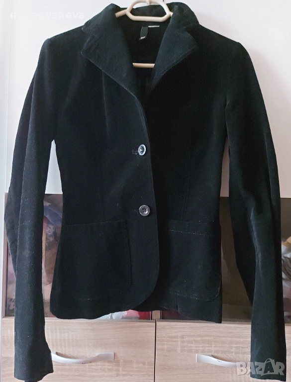 Вталено сако, черно кадифе, размер XS, снимка 1