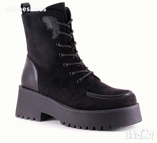Дамски боти тип кубинка от еко велур , снимка 1