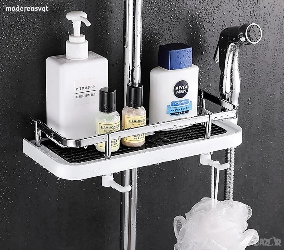Рафт органайзер за душ тръба за баня с монтаж без пробиване, снимка 1
